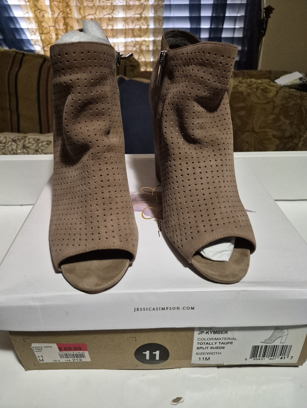 Jessica Simpson Taupe Perforated Peep-Toe Mules